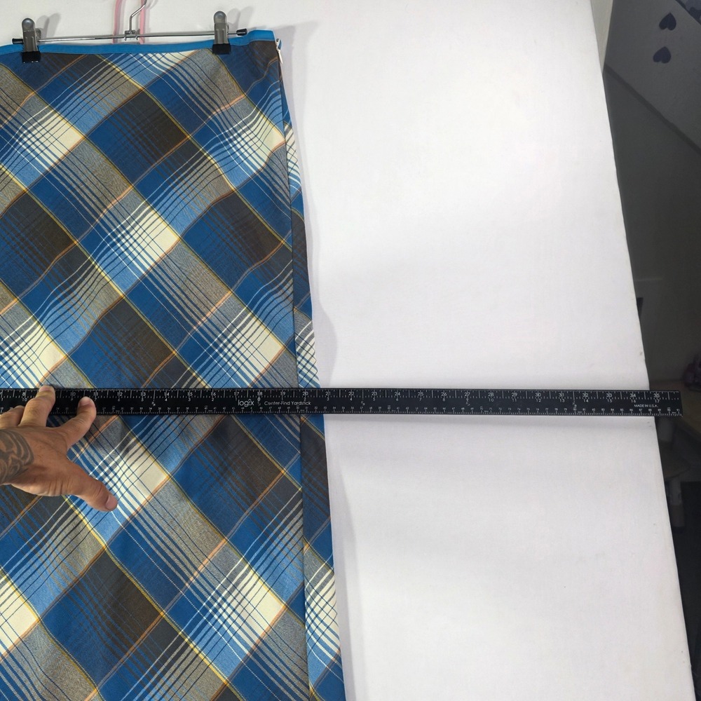 Y2K Urban Outfitters Blue Plaid Maxi Skirt A-Line Bias Cut Large Academia Preppy - Picture 4 of 10